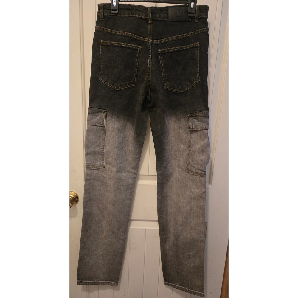 boohooMAN Ombre Cargo Jeans Mens Size 32 Black Grey Gradient Streetwear